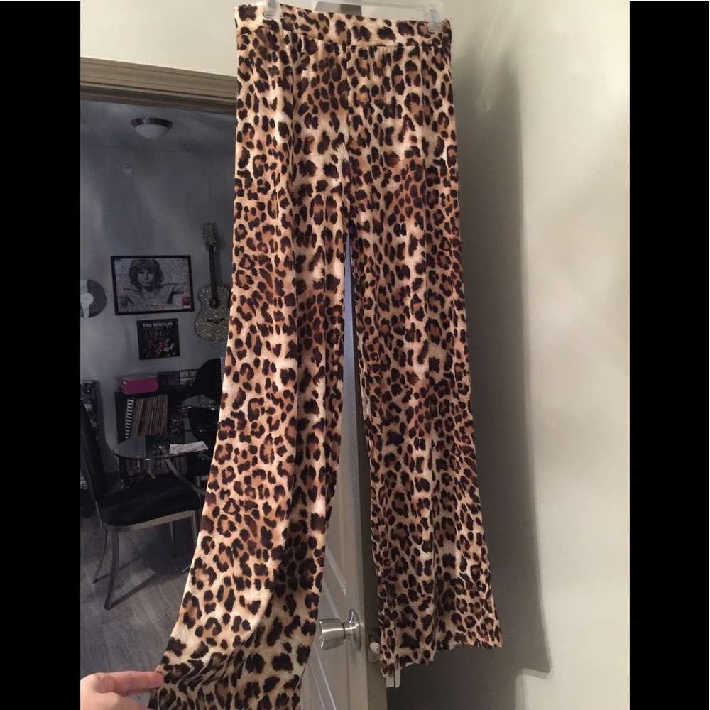 Leopard cheetah rock roll wide leg stretch pants
